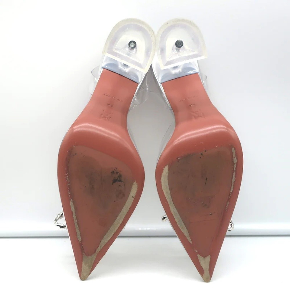 Amina Muaddi Rosie Glass Slingback Pumps Clear PVC Size 38.5 Crystal Bow Heels - Picture 11 of 12
